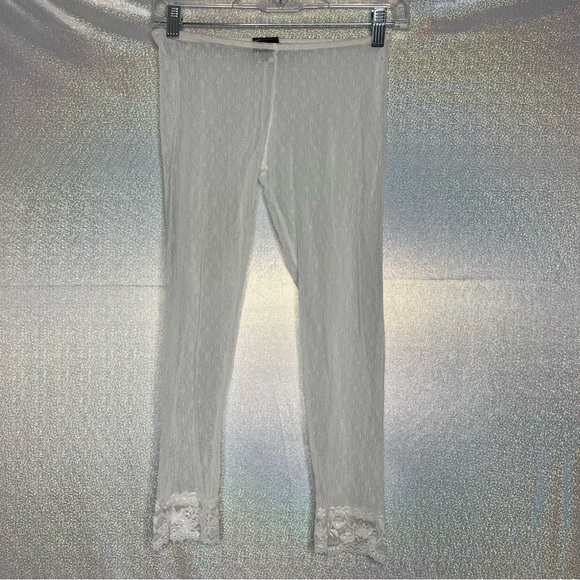 Seduction lace cropped pants white see through mesh sexy cute beach lounge y2k - Picture 6 of 9
